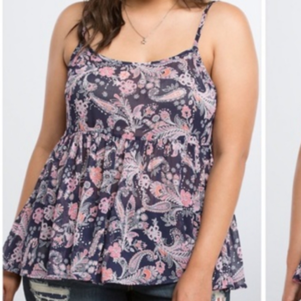 Torrid Sheer Paisley Chiffon Babydoll Tank